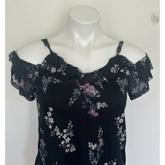 Vintage floral ruffle rose Victorian blouse top XSMALL short cap sleeves - Picture 2 of 11
